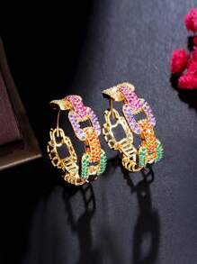 1pair Large Round Colored Cubic Zirconia Hoop Earrings