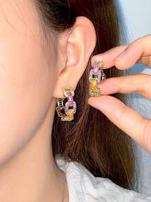 1pair Large Round Colored Cubic Zirconia Hoop Earrings