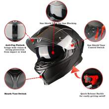 1Storm Motorcycle Full Face Helmet DOT Adults Street Bike Dual Visor Sun Inner Shield Anti Fog Pinlock Shield HJAH15: Glossy Black - Black and White - View 7