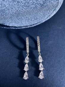 Newsoul 1 Pair Elegant S925 Sterling Silver Teardrop Earrings, Women's Jewelry, Anniversary Gift, Exquisite Accessories, Holiday Gift - Silver - View 3