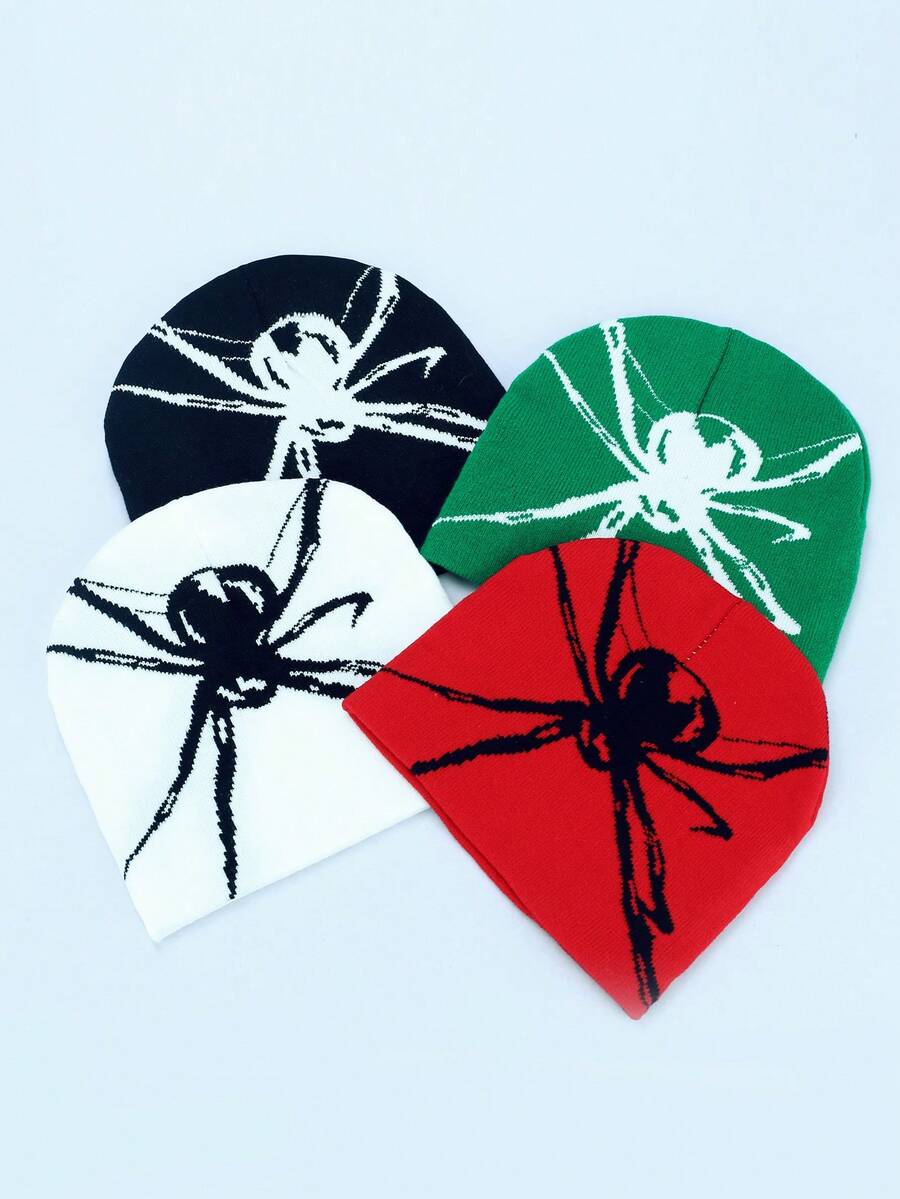 1頂中性蜘蛛提花針織帽,春秋防風保暖帽,無邊休閒針織帽,適合大部分人的大小 - 彩色 - 查看 1