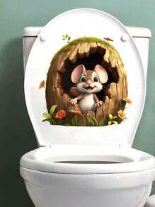 創意新設計 3d 老鼠洞樹樁斷孔自黏牆貼廁所/浴室裝飾 - 彩色 - 查看 3