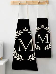 1pc Wheat Ear & Letter M Shaped Kitchen Cooking Apron For Home Use - Apricot - View 2