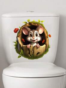 Innovative New Cute Mouse & 3d Hole & Tree Stump Design Self-Adhesive Toilet Sticker For Bathroom Wall Decoration - Multicolor - View 1
