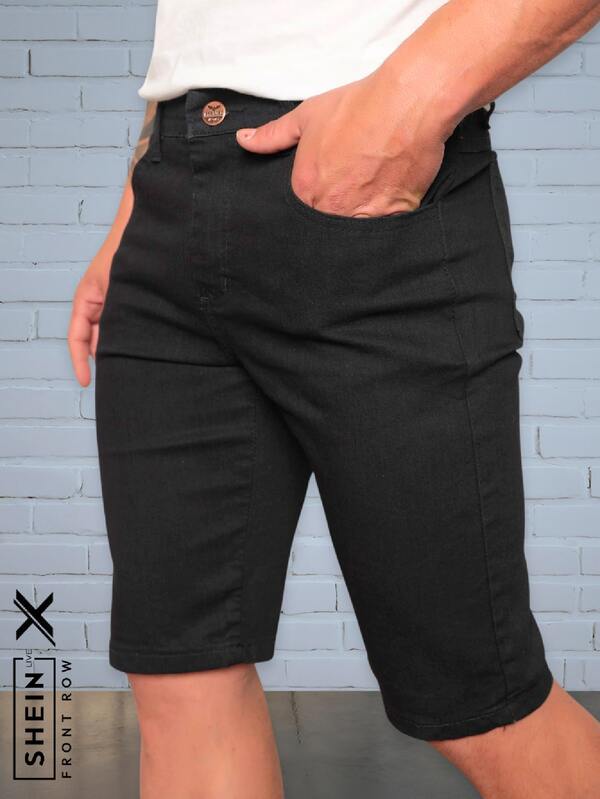 Bermuda Jeans Masculina Preta Com Elastano Envio de Hora em Hora Novidade Lançamento 2025