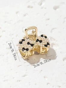 1pc Ladies' Small Pearl Decor Metal Hair Claw Clip, Mini Size, Suitable For Top Hair Bun - Multicolor - View 4