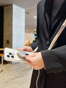 Transparent Electroplating Cd Pattern Inlaid Rhinestone Universal Magnetic Adsorption Acrylic Woven Durable Thick Adjustble Crossbody Hanging Rope New Anti-Fall Phone Case Protective Cover - Beige - View 6