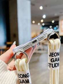 Transparent Electroplating Cd Pattern Inlaid Rhinestone Universal Magnetic Adsorption Acrylic Woven Durable Thick Adjustble Crossbody Hanging Rope New Anti-Fall Phone Case Protective Cover - Beige - View 3