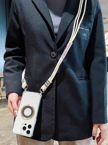 Transparent Electroplating Cd Pattern Inlaid Rhinestone Universal Magnetic Adsorption Acrylic Woven Durable Thick Adjustble Crossbody Hanging Rope New Anti-Fall Phone Case Protective Cover - Beige - View 4