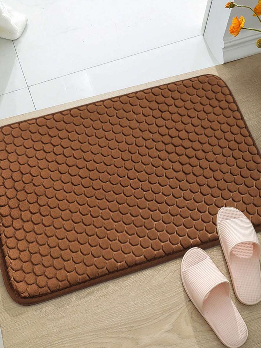 1入組珊瑚絨蜂窩紋地墊,蜂窩紋元素可水洗,柔軟舒適,吸水防滑,適用於浴室、臥室、客廳 - 咖啡棕 - 查看 1