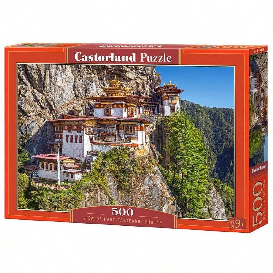 500 Piece Jigsaw Puzzle, View Of Paro Taktsang, Tiger's Nest, Puzzle Of Bhutan, Himalayan Mountain Puzzle, Bhutan, Adult Puzzles, Castorland  B-53445 - 紅色 - 查看 1