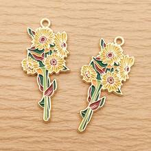 5pcs Flower Charm For Jewelry Making Enamel Pendant Zinc Alloy Gold Plated - Multicolor - View 4