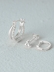 EleRunis Bộ 3 khuyên tai vòng tròn cổ điển bằng bạc Sterling 925 Cubic Zirconia mạ vàng 18K, khuyên tai xỏ sụn, khuyên tai đinh tán nhỏ, trang sức cao cấp cho phụ nữ, trang phục hàng ngày, đám cưới, ngày lễ tình nhân (Chỉ có 3Singles) - Bạc - Xem 5