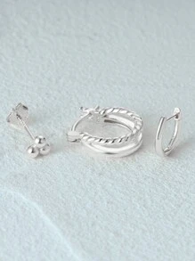 EleRunis Bộ 3 khuyên tai vòng tròn cổ điển bằng bạc Sterling 925 Cubic Zirconia mạ vàng 18K, khuyên tai xỏ sụn, khuyên tai đinh tán nhỏ, trang sức cao cấp cho phụ nữ, trang phục hàng ngày, đám cưới, ngày lễ tình nhân (Chỉ có 3Singles) - Bạc - Xem 7