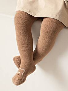 厚實珊瑚絨兒童連褲襪,適合秋冬使用 - 卡其色 - 查看 2