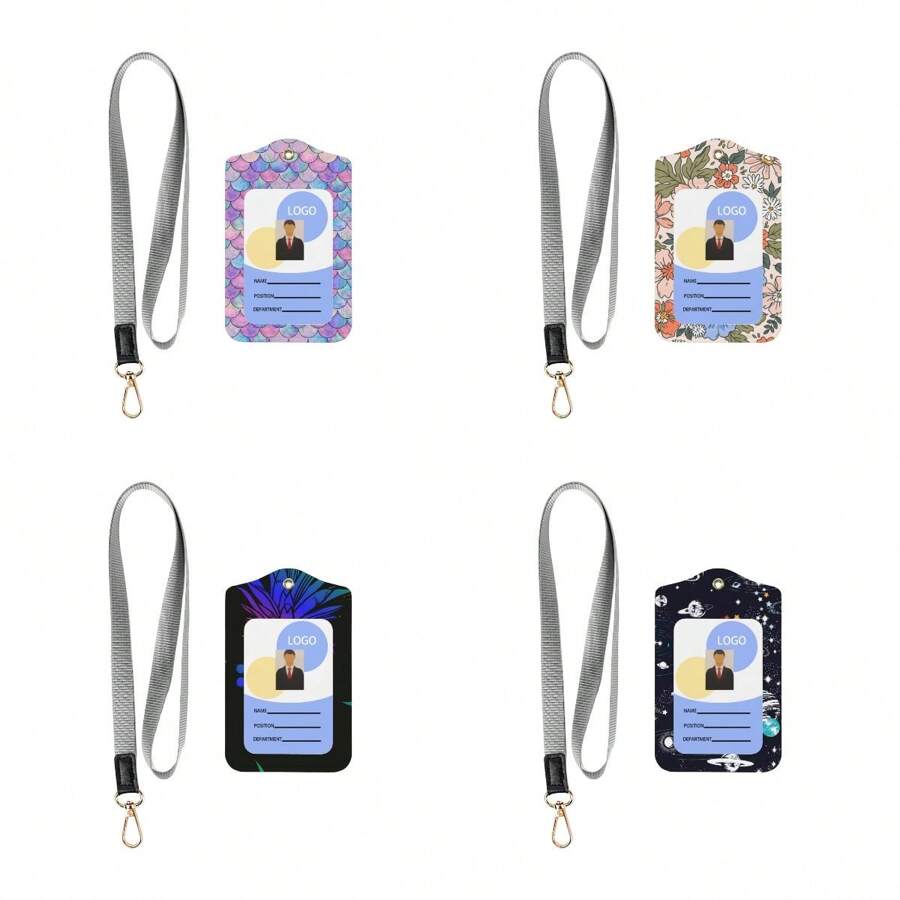 皮革工作徽章保護套,id卡套,商務員工名牌,掛脖徽章配備存儲卡插槽,會議證件、工作證件支架id卡套 - 黑色 - 查看 1