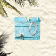 1pc Seashell & Starfish Cartoon Printed Fiber Beach Towel, Unisex Outdoor Gear - Multicolor - View 4