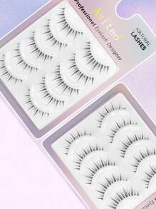 Asiteo Manga 假睫毛 5 对小恶魔自然柔软睫毛透明塑料带仙女仿貂毛睫毛 - 黑色 - 查看 5