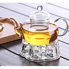 Sun's Tea普遍適用實心水晶玻璃茶壺加熱器|茶保溫器|茶壺加熱底盤|茶蠟燭加熱器-燭光永不熄滅 - 無色 - 查看 1