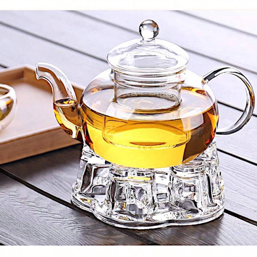 Sun's Tea普遍適用實心水晶玻璃茶壺加熱器|茶保溫器|茶壺加熱底盤|茶蠟燭加熱器-燭光永不熄滅 - 無色 - 查看 1