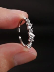 S925銀鑲鉆戒指,法式復古風格,可調節帶,時尚復古設計,適用於女性婚禮訂婚婚禮珠寶 - 白色 - 查看 2