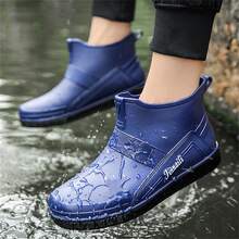 男士時尚防水防滑雨鞋,搭配舒適耐用的eva橡膠鞋底,適用於四季休閒穿著 - 藍色 - 查看 2