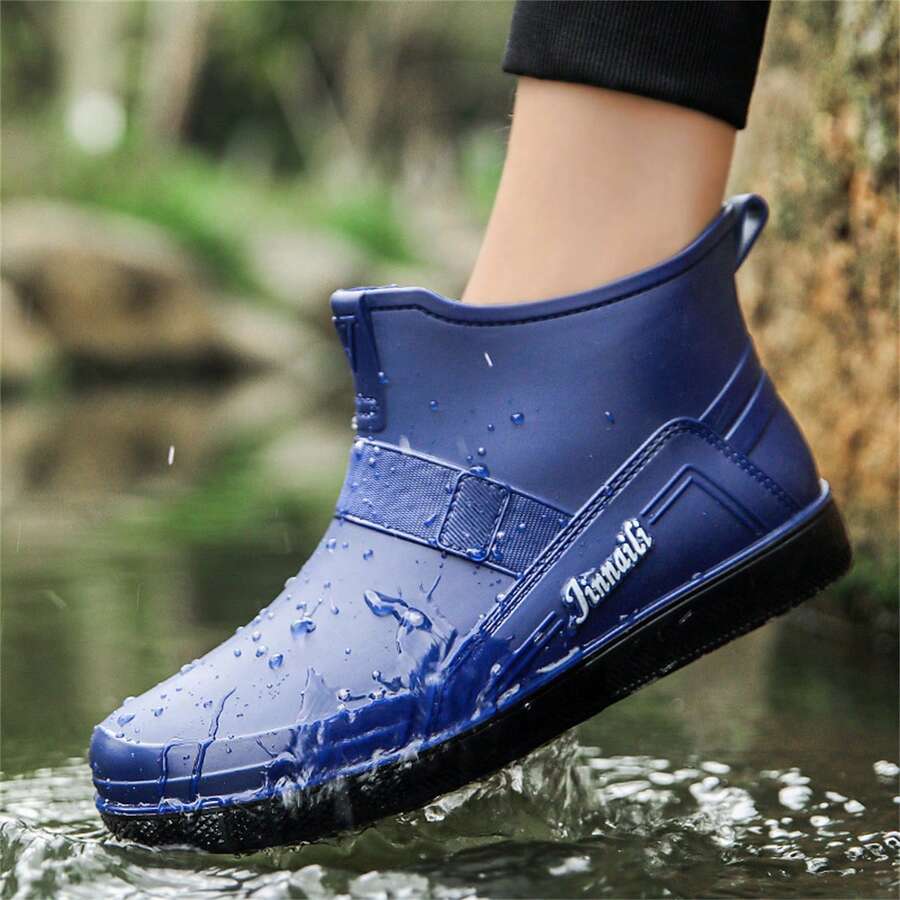 男士時尚防水防滑雨鞋,搭配舒適耐用的eva橡膠鞋底,適用於四季休閒穿著 - 藍色 - 查看 1
