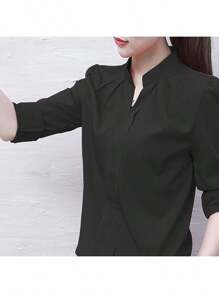 Women's Long-Sleeved Blouse - Deep Black - View 3