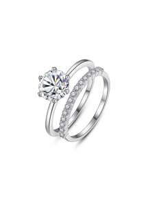 AETOLIA 1入組簡約韓款S925銀戒指套裝，優雅新年戒指情人節禮物婚禮珠寶 - 銀色 - 查看 10