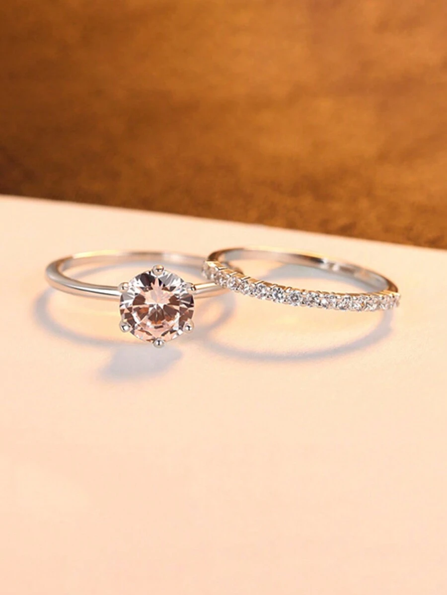 AETOLIA 1入組簡約韓款S925銀戒指套裝，優雅新年戒指情人節禮物婚禮珠寶 - 銀色 - 查看 1