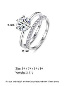 AETOLIA 1入組簡約韓款S925銀戒指套裝，優雅新年戒指情人節禮物婚禮珠寶 - 銀色 - 查看 8