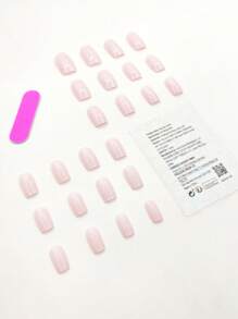 24Pcs Minimalist French Style Apricot Short Square Full Cover Artificial Nail Tips Manicure Set, For Shopping, Dating, Afternoon Tea Press On Nails Nail Supplies Nails