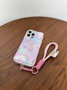 Valentines 2000s Fashion Phone Charm 1pc Transparent Anti-Drop Tpu Painted Heart Phone Case With Lanyard, Compatible With Iphone Models Waterproof Shockproof Scratch Resistant