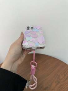 Valentines 2000s Fashion Phone Charm 1pc Transparent Anti-Drop Tpu Painted Heart Phone Case With Lanyard, Compatible With Iphone Models Waterproof Shockproof Scratch Resistant