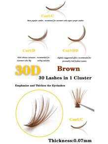 KIMCCI 60 簇 30d 棕色睫毛延长，0.07 厚度，C 卷曲 6-15 毫米可用睫毛簇，睫毛簇，单根睫毛，睫毛，假睫毛 - 棕色 - 查看 2