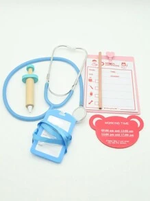 1入組木質兒童醫療器材遊戲屋模擬醫生玩具套裝女護士醫生聽診器兒童禮物（5件套） - 彩色 - 查看 1