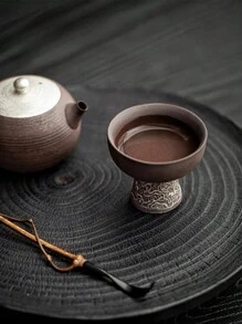 1 件圓口高腳茶杯,日本 Kujaku Shouyun 圖案粗陶杯,復古手工鍍銀茶杯適合客廳、茶店和家居生活 - 古銅色 - 查看 5