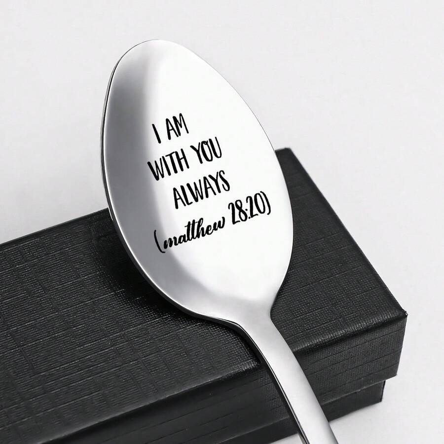 刻有啟發性名言的不鏽鋼勺,是男人、女人和朋友的精品禮物：咖啡勺、麥片勺、冰淇淋勺、甜點勺、果醬勺禮物 - 銀色 - 查看 1