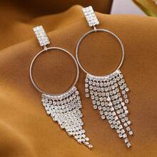 1對時尚圓形鑲寶石流蘇耳環,為女性裝扮增添亮點 - 銀色 - 查看 5