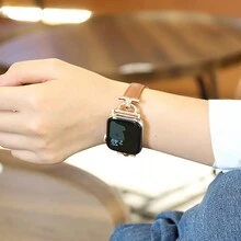 1條女士棕色皮革錶帶,帶有時尚魅力,適用於 38/40/41/42144/45/49mm Applewatch Ultra/se/8/7/6/5/4/3/2/1,生日情人節/女友禮物 - 棕色 - 查看 2