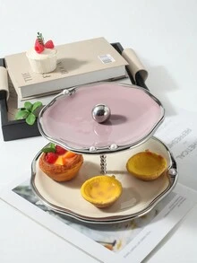 1 件雙層陶瓷蛋糕架,非常適合派對、野餐、戶外活動、聖誕節 - 淺灰紫 - 查看 5