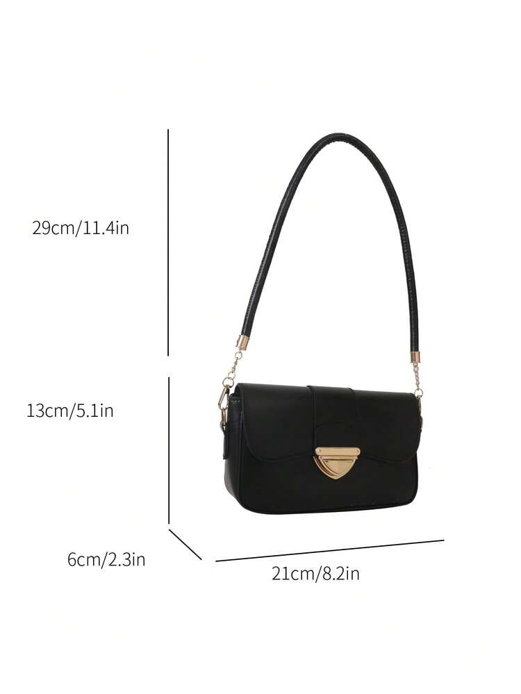 Bolso Cruzado Retro Con Candado De Amor, Bolso De Hombro De Color Sólido, Bolso De Mano Y Monedero Simple Para Mujeres - Negro - Añade 6