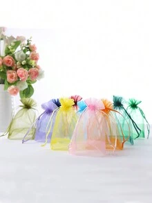 10pcs Candy Colored Organza Pouches For Jewelry Packaging, Gifts, Candies, Bugs Prevention With Drawstring - White - View 6