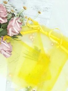 10pcs Candy Colored Organza Pouches For Jewelry Packaging, Gifts, Candies, Bugs Prevention With Drawstring - White - View 9