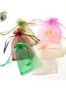 10pcs Candy Colored Organza Pouches For Jewelry Packaging, Gifts, Candies, Bugs Prevention With Drawstring - White - View 4
