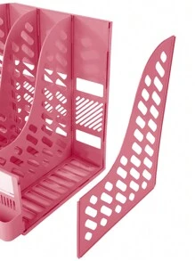 1pc Desktop Book & File Organizer, Desk Shelf, Stand, Compartment, Plastic Tray, Storage Box, Magazine Rack - Pink - View 3