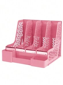 1pc Desktop Book & File Organizer, Desk Shelf, Stand, Compartment, Plastic Tray, Storage Box, Magazine Rack - Pink - View 7