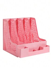1pc Desktop Book & File Organizer, Desk Shelf, Stand, Compartment, Plastic Tray, Storage Box, Magazine Rack - Pink - View 8