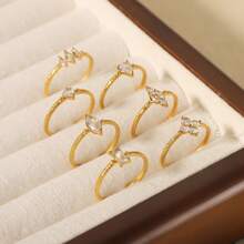 1pc Stainless Steel Women's Versatile Cubic Zirconia Ring For Dating, Party, And Office - Yellow Gold - View 2