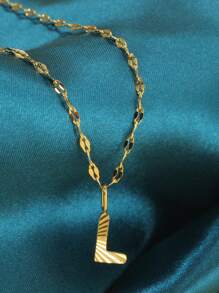 Magic Fish 1個金色不銹鋼唇形項鍊,附有a-z26英文字母吊墜,適用於名字首字母、情人節、新年贈禮 - 金黃色 - 查看 18